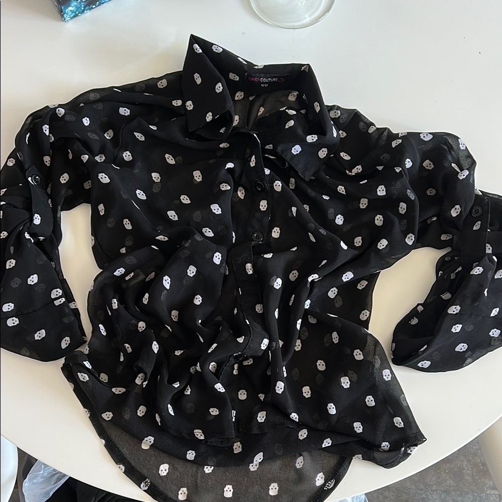 Black and White Sheer Skull Print Blouse